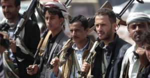 16 March 2019, Yemen, Sanaa: Houthi rebel fighters hold their weapons during a gathering aimed at mobilizing more fighters before heading to battlefronts. Photo: Hani Al-Ansi/dpa